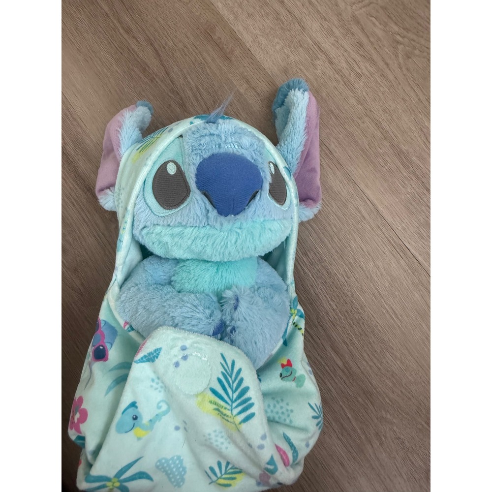 Disney Store Stitch Plush Disney Babies Swaddle Blanket Blue Mint Tropical 10in